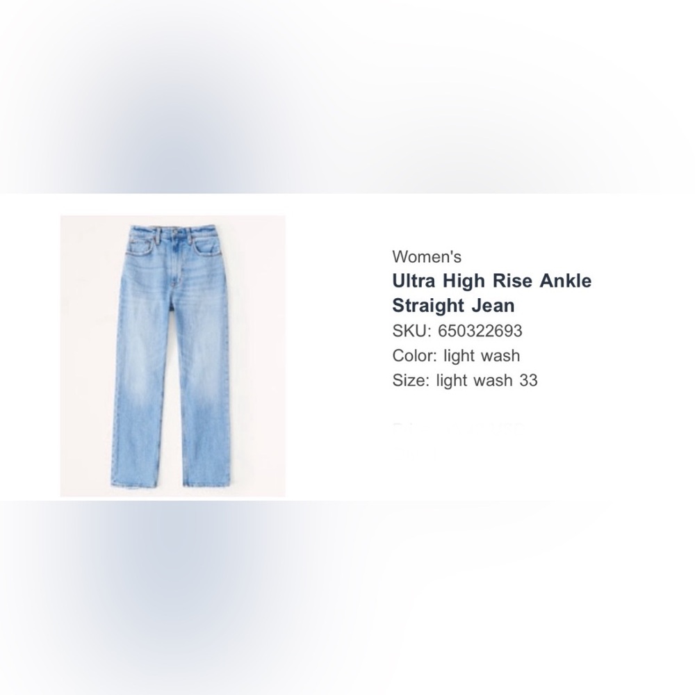 Abercrombie Ultra High Rise Ankle Straight Jeans - 33